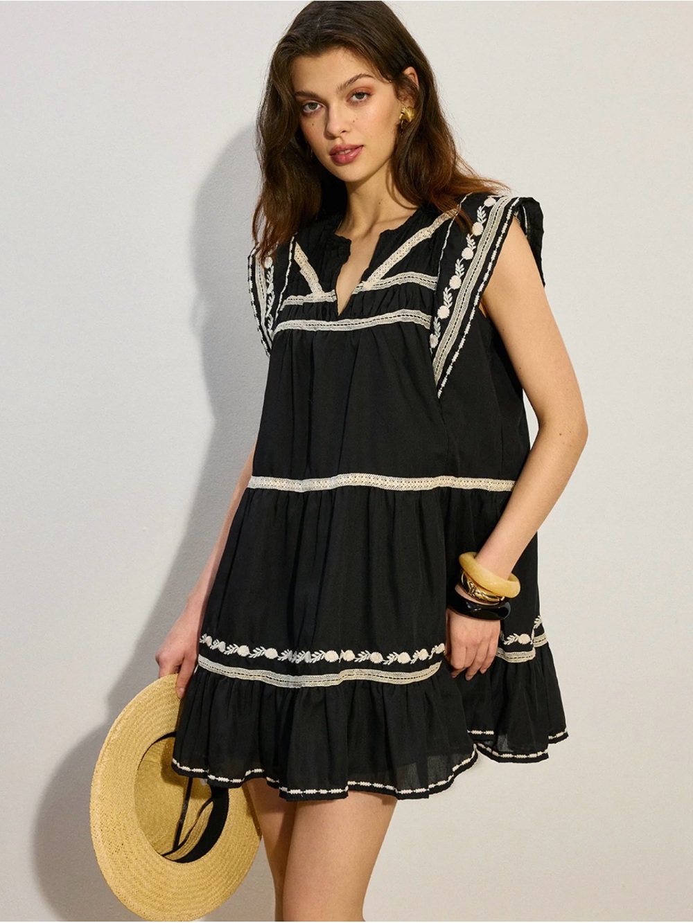 Zara Black Mini Dress with Cream Crochet Trim